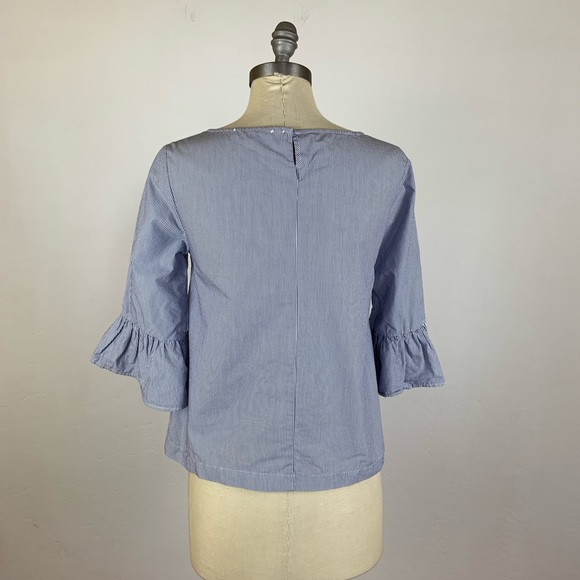 Madewell Stripe 3/4 Sleeve Bell Sleeve Top - Picture 6 of 8